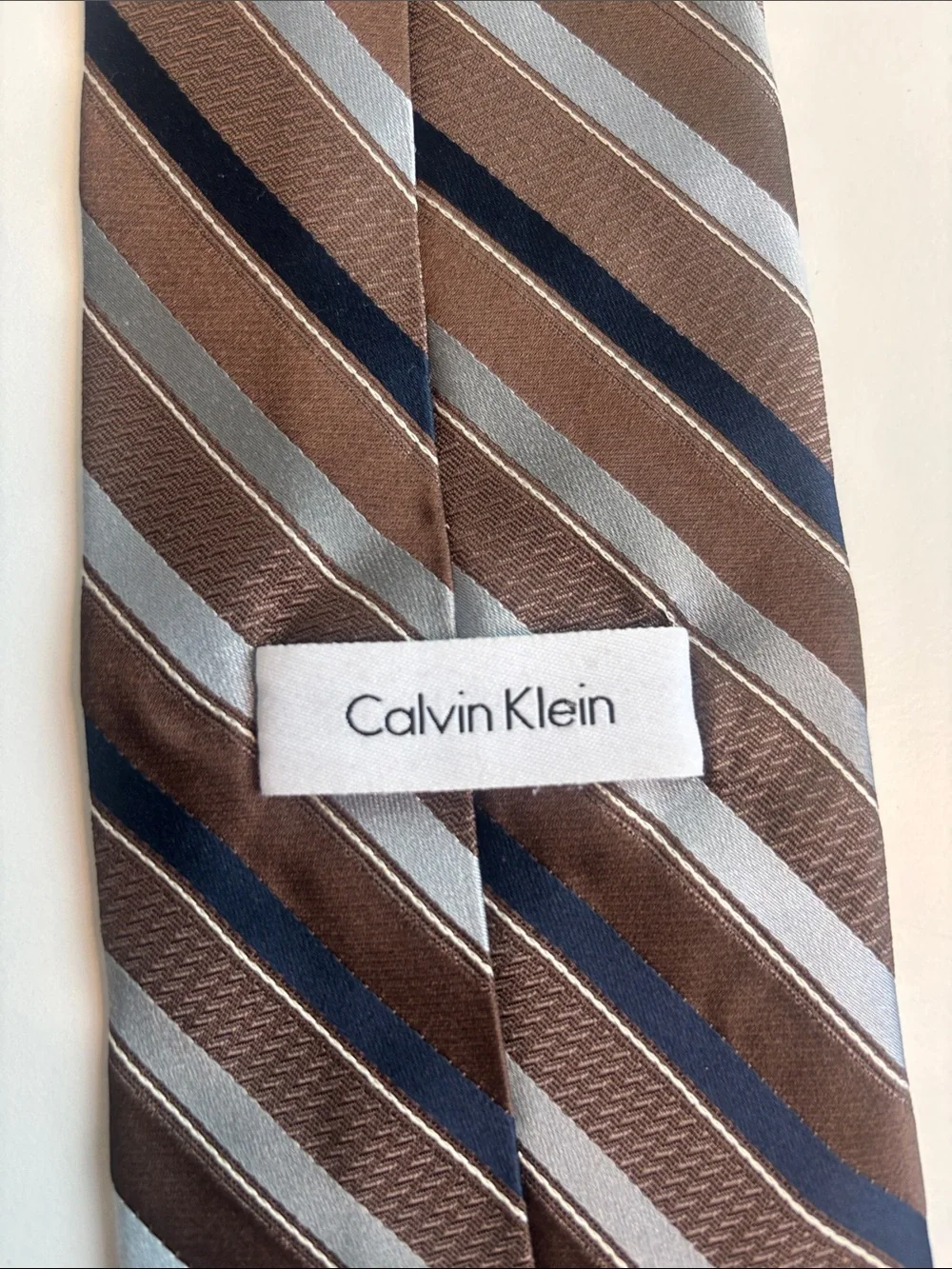 Calvin Klein Brown, Navy & Light Gray Striped Silk Tie Pair-598sku
